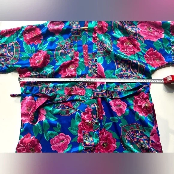 Kathryn Vibrant Vintage 80’Baroque Floral Jewel Tone Satin Lingerie Kimono Robe - Picture 6 of 7